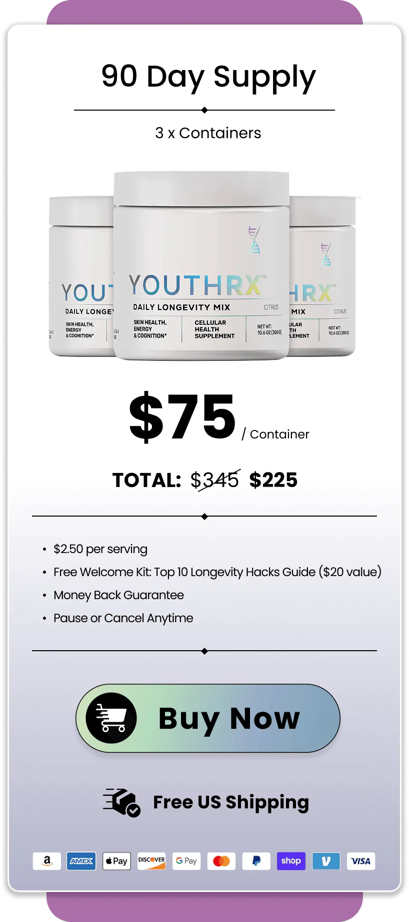 YouthRX™ 3 containers pricing